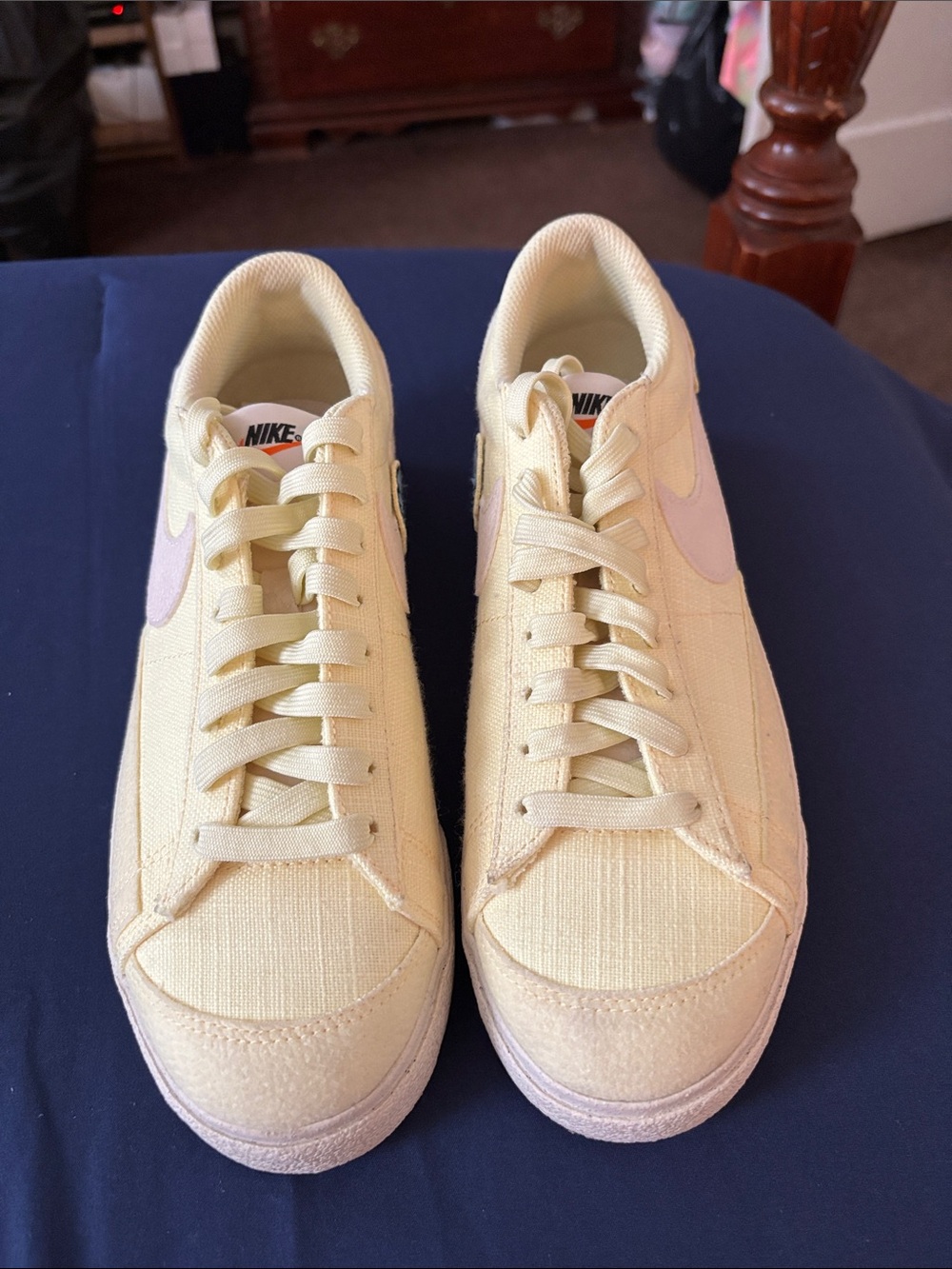 Nike platform Low-Top Sneakers in Light Yellow with Pale Pink Swoosh